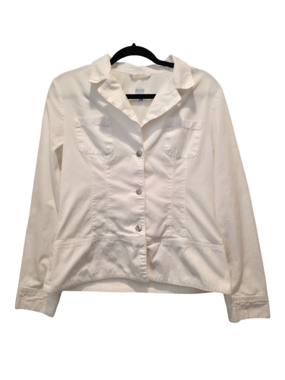 Vintage Escada Sport White Button-Up 100% Cotton Denim Jacket Size 38 - Portugal